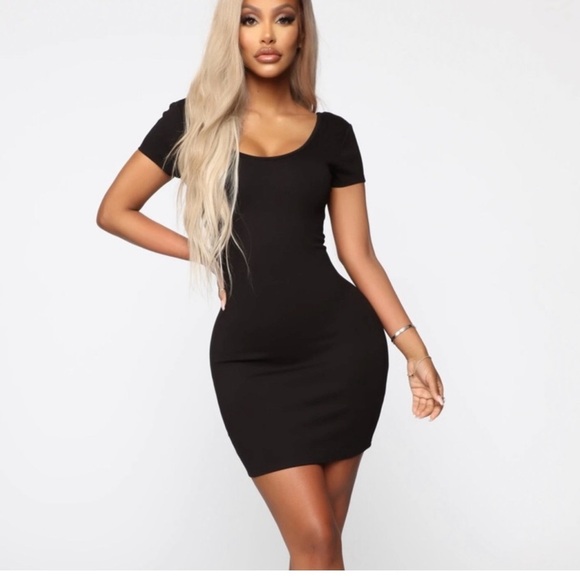 Fashion Nova Black Ribbed V-Neck Mini Dress - Picture 2 of 5